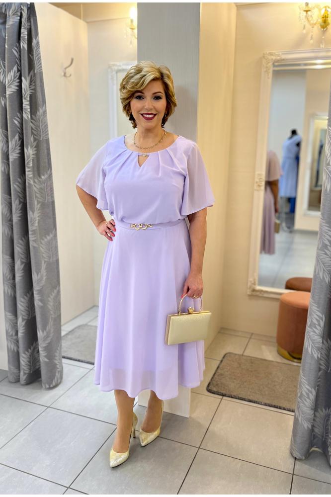 Elegantné fialkové šifónové midi šaty 