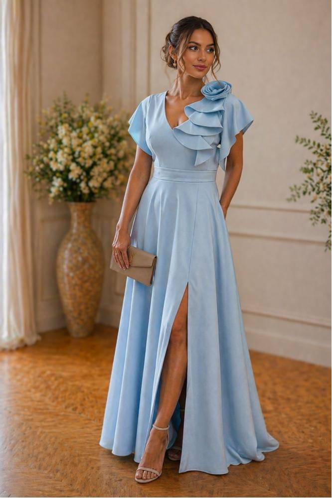 Dlhé svetlo modré šaty na svadbu Rose