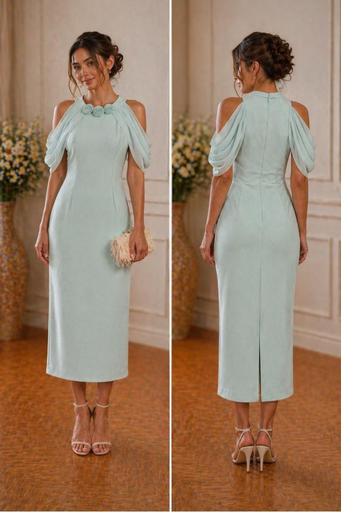 Luxusné jemné mentolové šaty pre svadobnú mamu