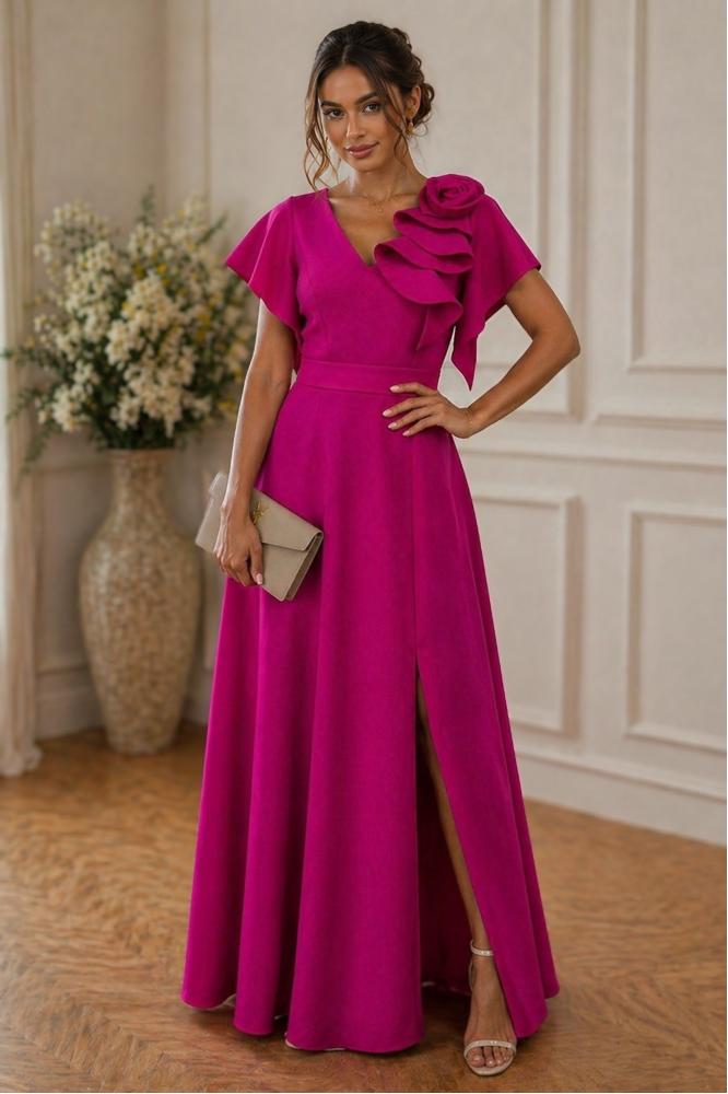Dlhé magentové spoločenské šaty na svadbu Rose
