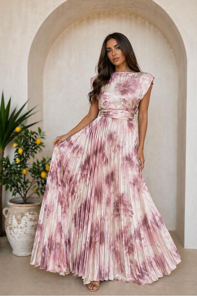 Dlhé plisované spoločenské šaty so vzorom Bloom