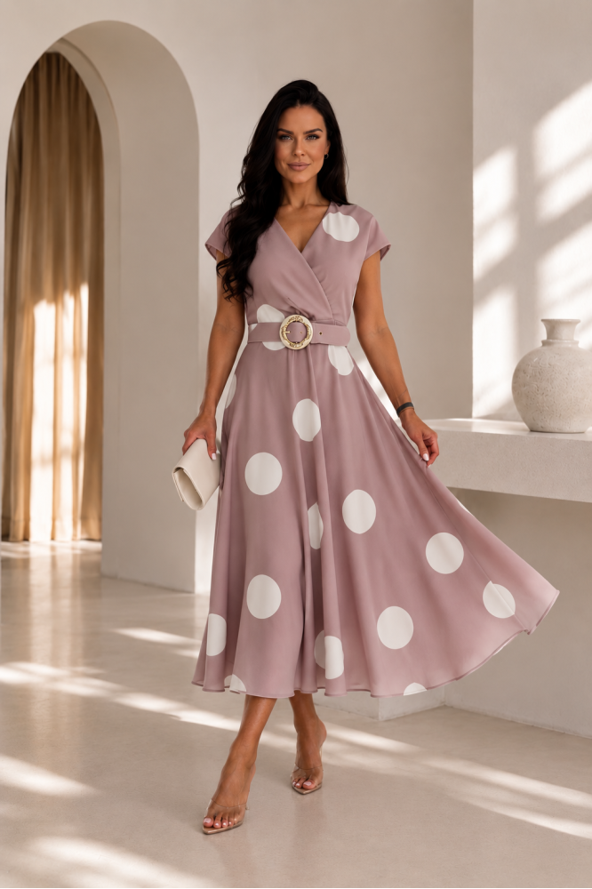 Elegantné midi šaty s bielymi bodkami Dolly