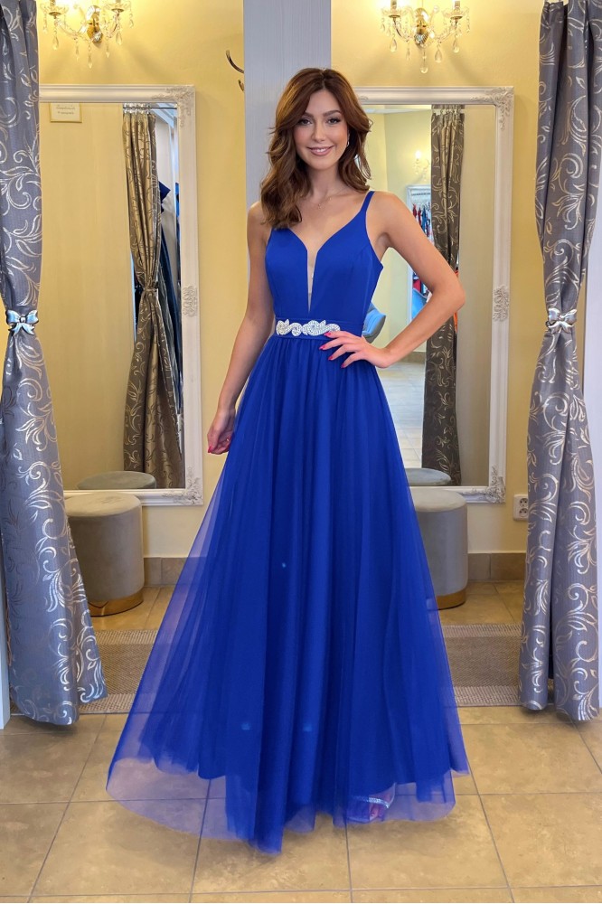 Luxusné spoločenské šaty s tylom Royal blue