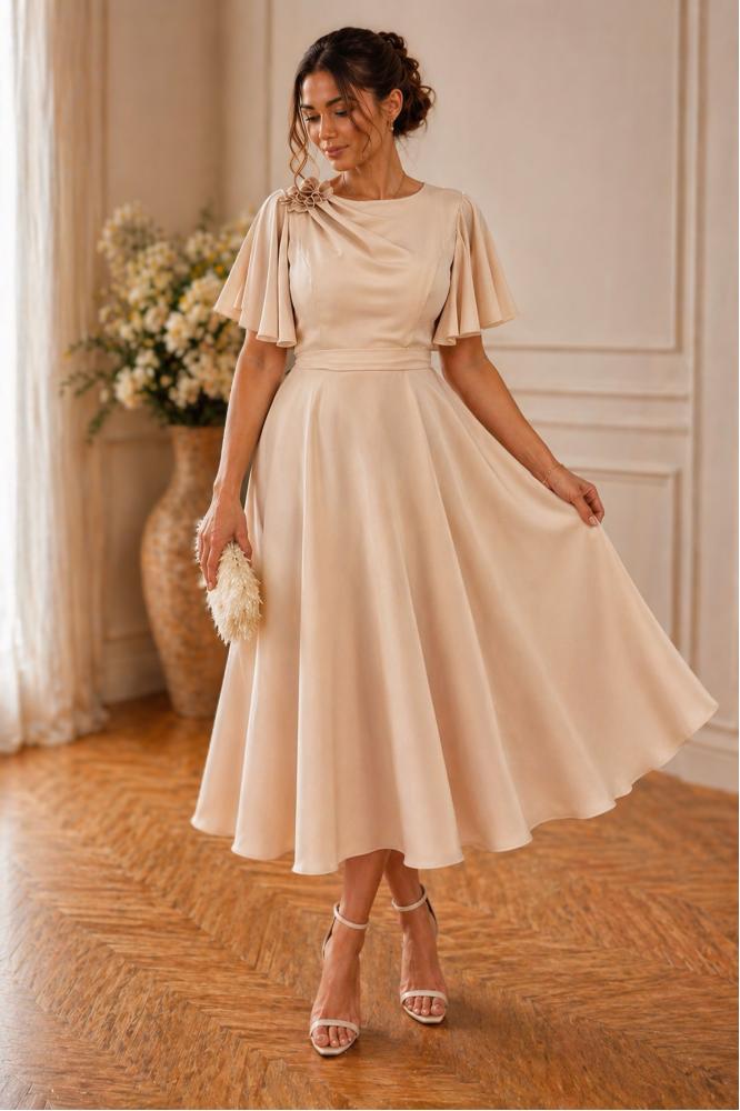 Béžové spoločenské šaty pre svadobnú mamu Luna