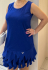 Krátke modré spoločenské šaty s volánom