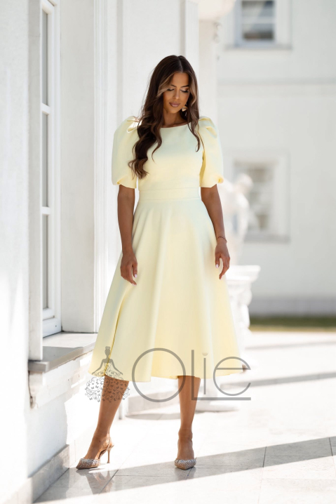 Žlté spoločenské midi šaty na svadbu 