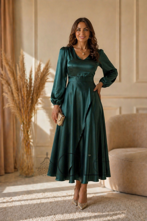 Dlhé saténové zelené šaty na svadbu