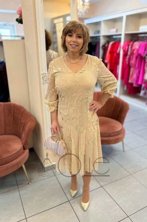 Šifónové spoločenské šaty na svadbu gold