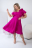 Cyklamenové spoločenské midi šaty s ružou