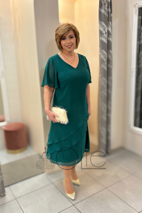 Zelené šifónové spoločenské midi šaty