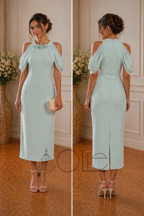 Luxusné jemné mentolové šaty pre svadobnú mamu