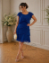 Krátke modré elegantné šaty s volánmi
