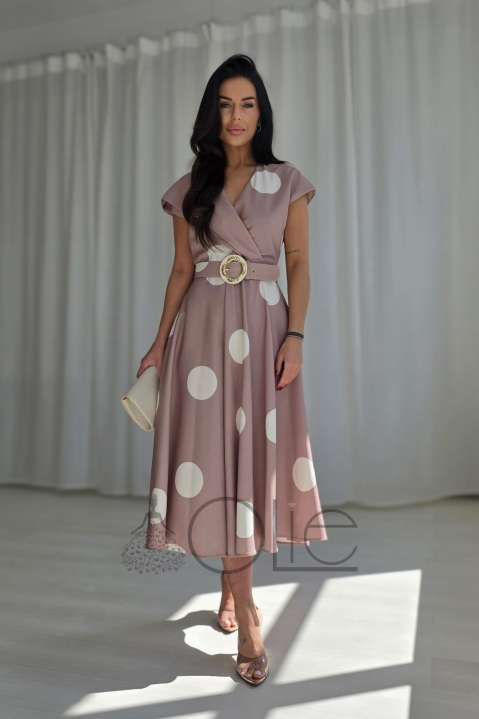 Elegantné midi šaty s bielymi bodkami Dolly