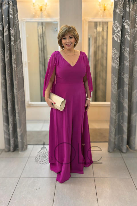 Dlhé cyklamenové šifónové šaty na ples anjel